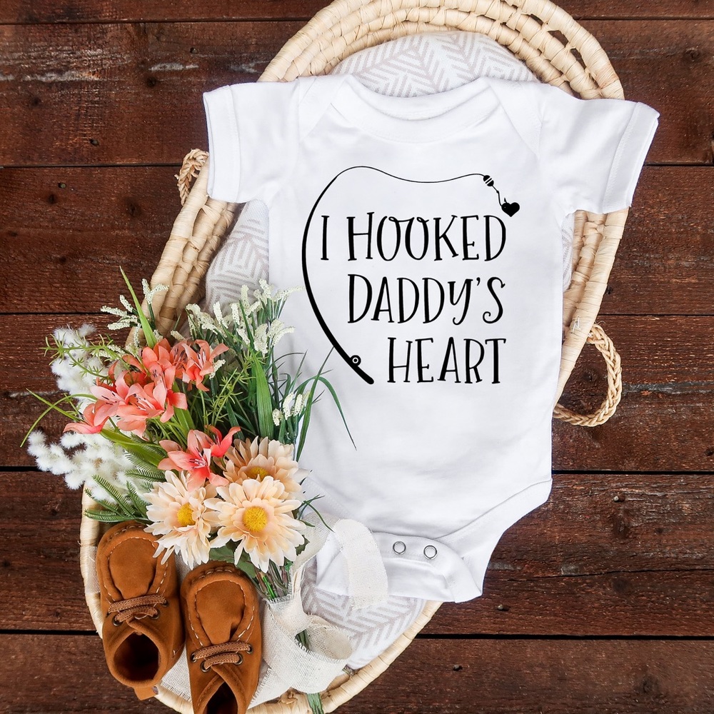 I Hooked Daddy’s Heart Baby Onesie
